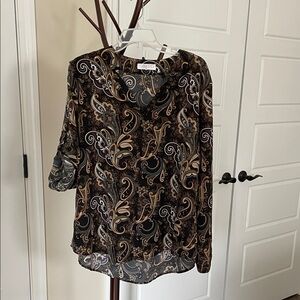 Stylish Navy and Tan Paisley Blouse